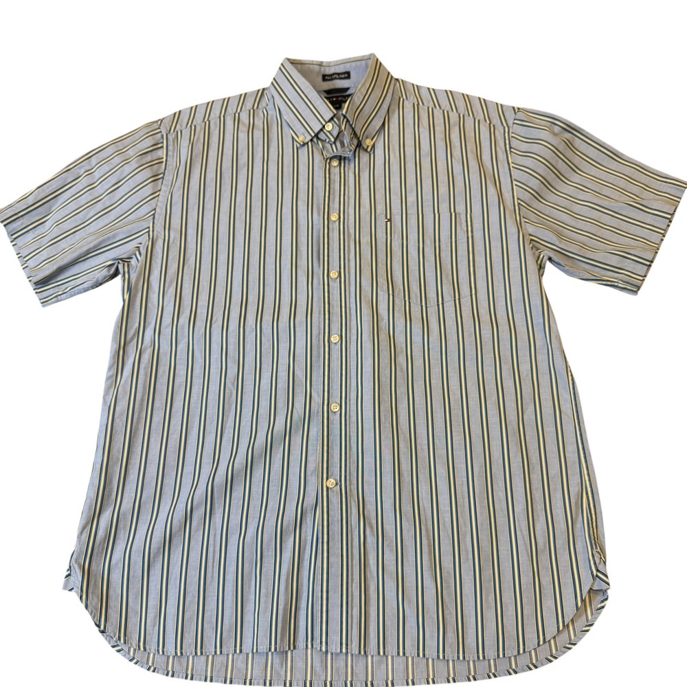 Tommy Hilfiger Button Down‎ Shirt Mens Large Blue Vintage 80s 2 Ply Cotton